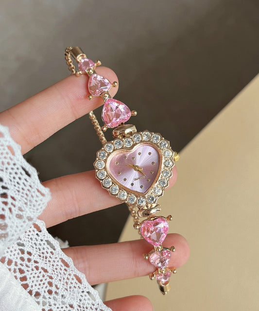 Modern Pink Alloy Love Zircon Crystal Watches