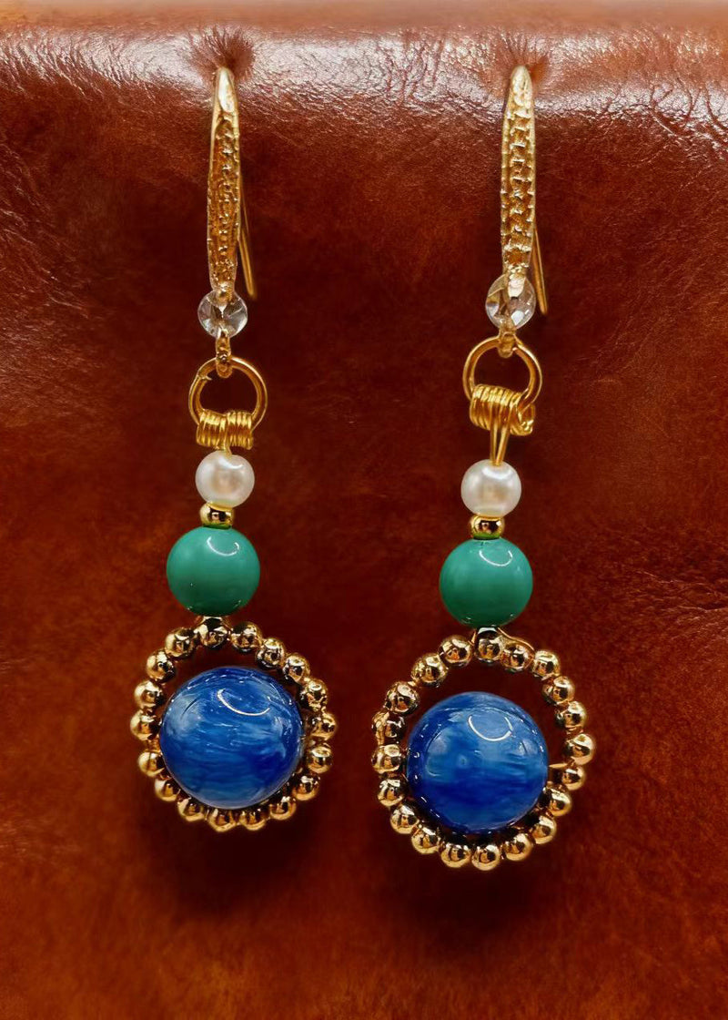 Stylish Peacock Blue Gem Stone Style Drop Earrings