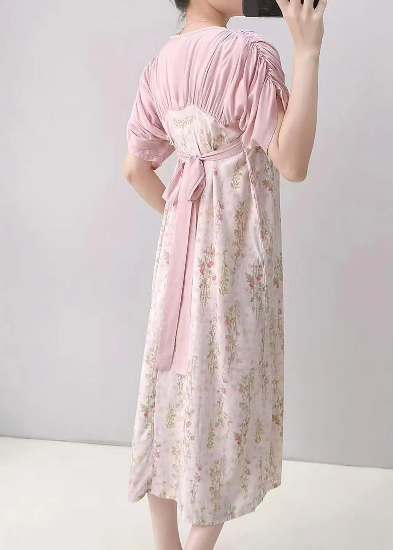 Natural Light Blue Print Patchwork Maxi Dresses Pajama Summer