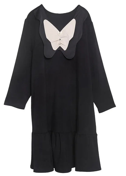 Simple Black Bow Original Design Cotton a Line Dress Spring