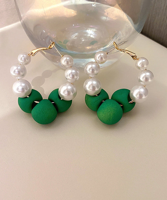 Colorblock Sterling Silver Alloy Pearl Circle Hoop Earrings
