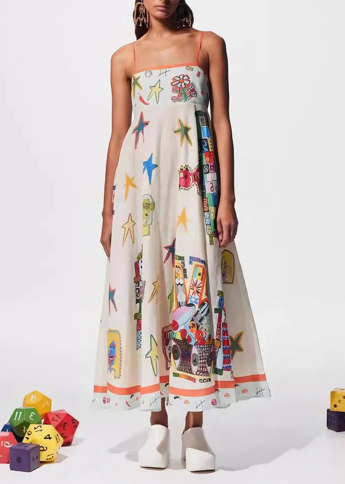 European and American Style Print Cotton Spaghetti Strap Dress Summer