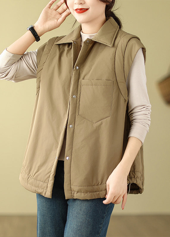 Army Green Peter Pan Collar Fine Cotton Filled Vest Sleeveless