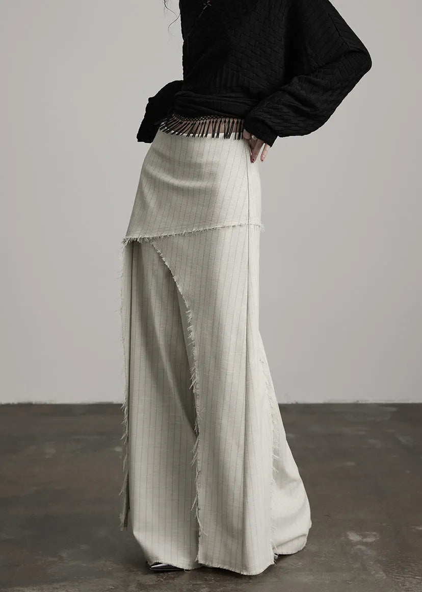 Original Design Apricot Asymmetrical Striped Cotton Pants Skirts Spring