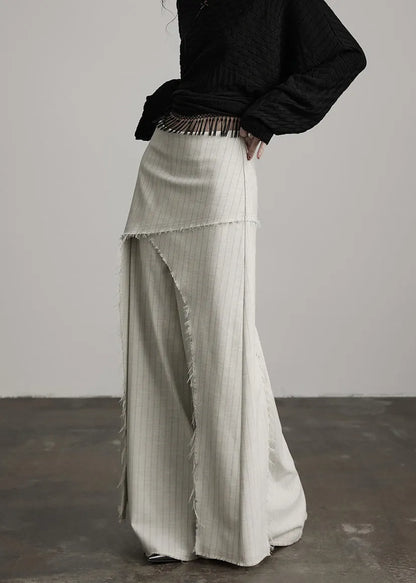 Original Design Apricot Asymmetrical Striped Cotton Pants Skirts Spring