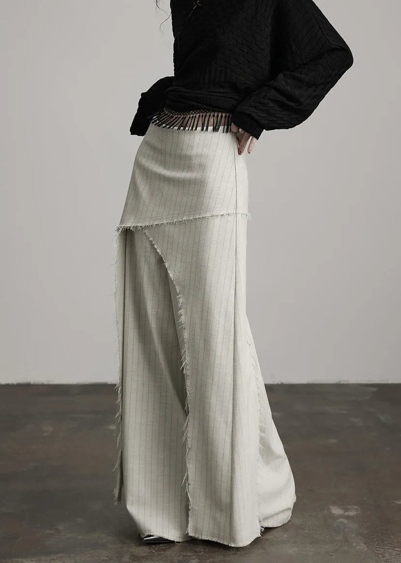 Original Design Apricot Asymmetrical Striped Cotton Pants Skirts Spring