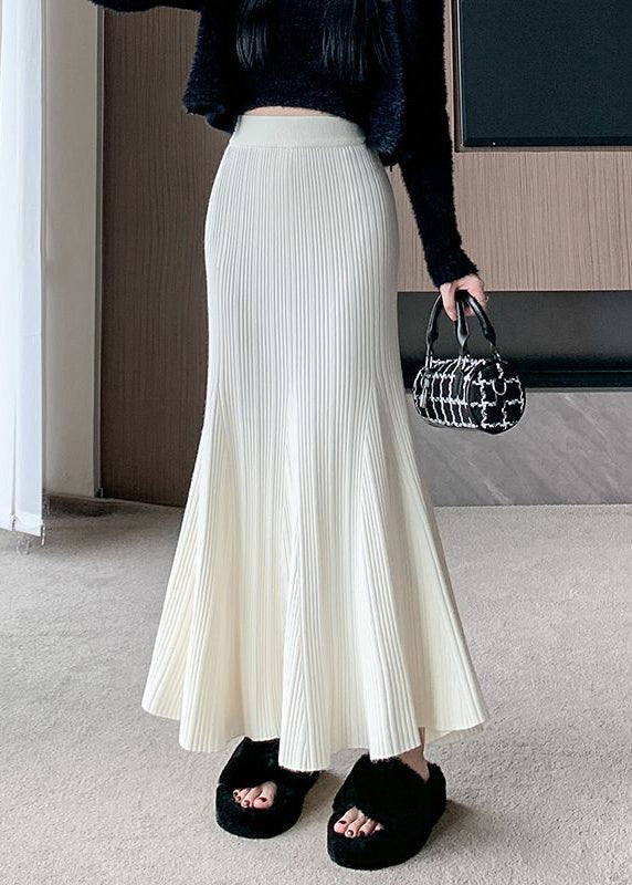 White High Waist Patchwork Knit Maxi Skirt