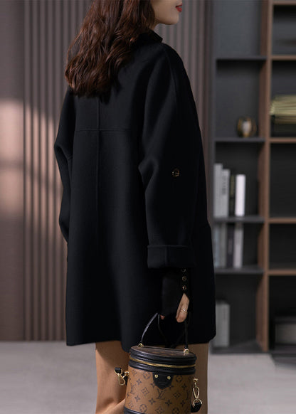 Camel O Neck Pockets Button Patchwork Wool Coats Fall