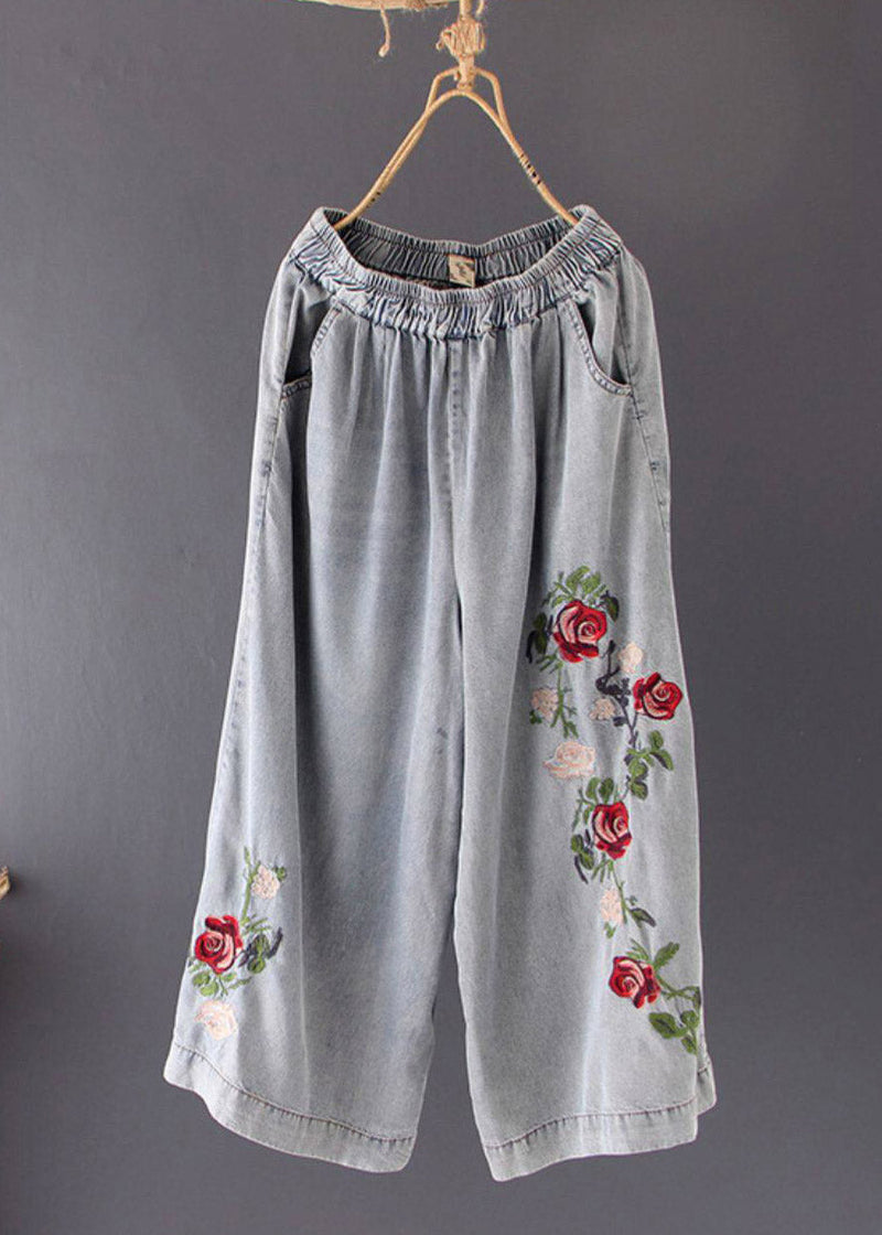 Grey Pockets Patchwork Draping Wide Leg Jeans