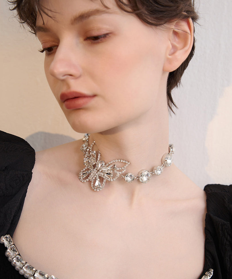 White Butterfly Sparkling Zircon Choker