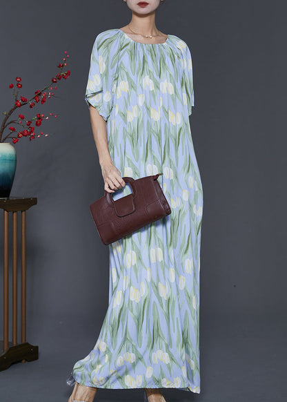 Light Blue Print Cotton Beach Dresses Summer