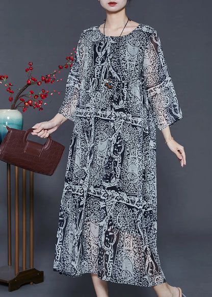 Grey Oversized Print Chiffon Dress Summer