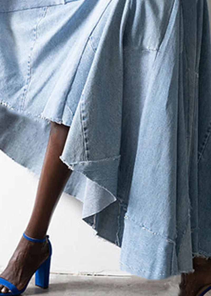Style Light Blue Asymmetrical Design Patchwork Denim Dress Sleeveless Summer