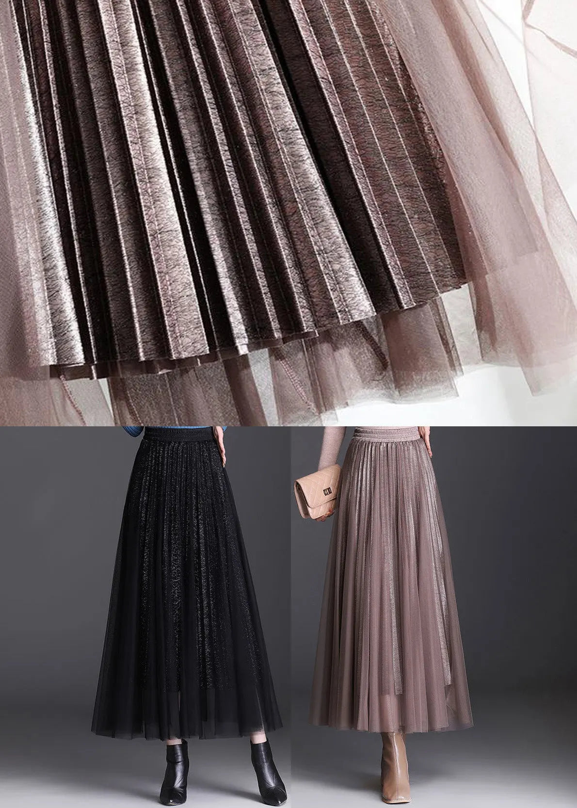 Black Elastic Waist Tulle a Line Skirts Spring