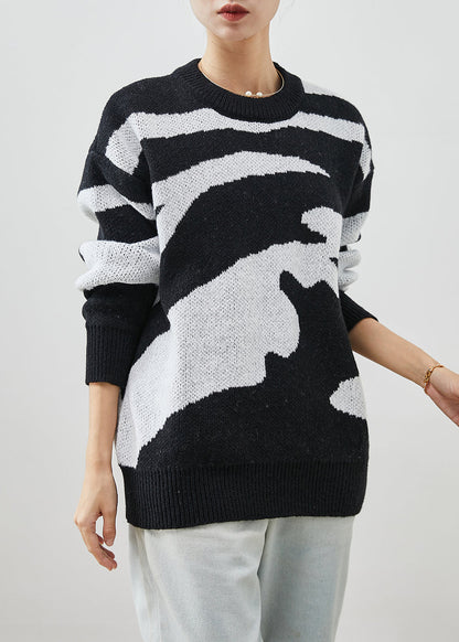 Black Oversized Print Thick Knitted Tops Winter