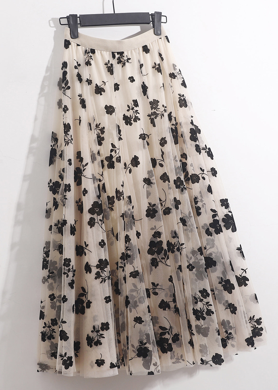Apricot Wrinkled Loose Tulle Skirts High Waist Spring