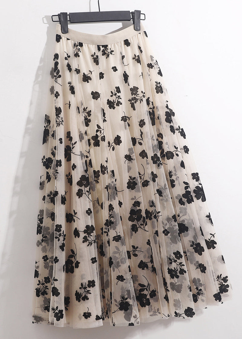 Apricot Wrinkled Loose Tulle Skirts High Waist Spring