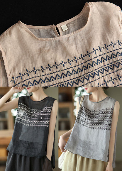 Khaki Low High Design Linen Beach Tanks Sleeveless