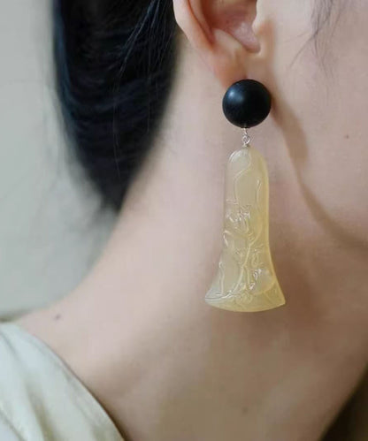 Black Sandalwood Carving Drop Earrings