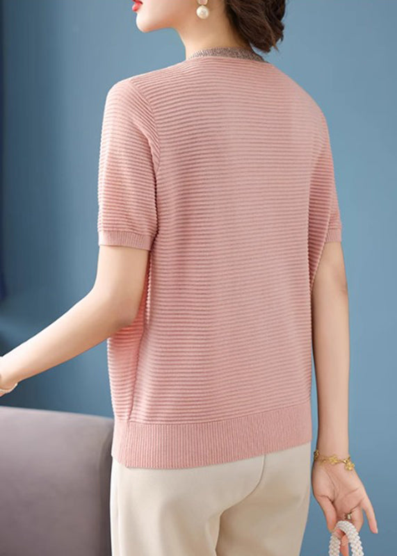 Pink O-neck Patchwork T Shirt Summer