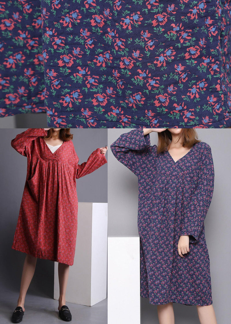 Style Blue V Neck Dress Print Spring Maxi Dress