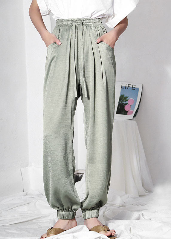 Italian Green Elastic Waist Harem Pants
