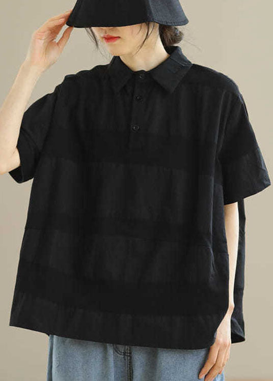 Black Peterpan Collar Button Loose Fall Shirts Half Sleeve