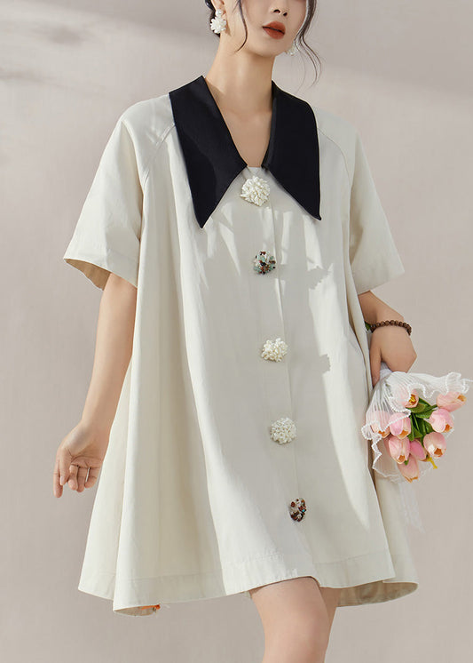 White Peter Pan Collar Button Shirts Mid Dress Summer