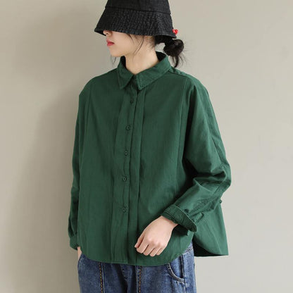 Art Lapel Button Down Spring Tops Pattern Green Top