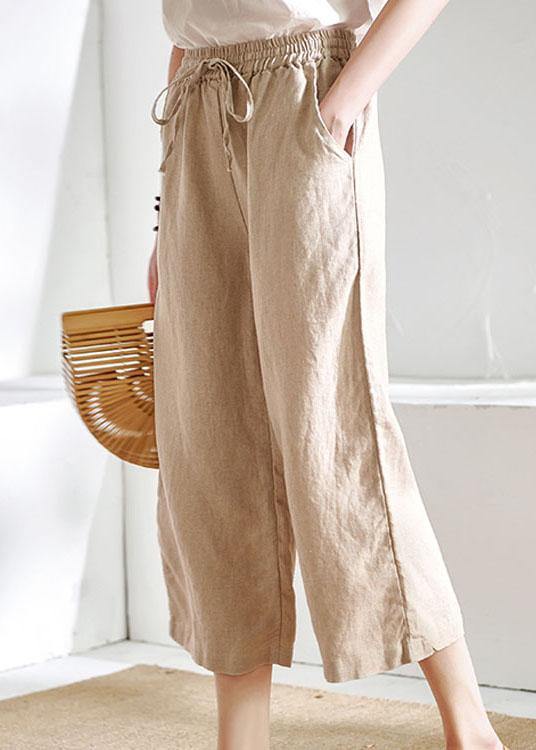 Beige Pockets Wide Leg Summer Pants Linen