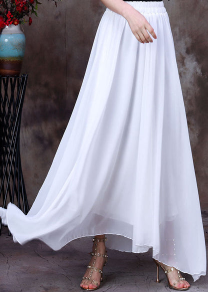 White Elastic Waist Asymmetrical Layered Design Chiffon Skirts Summer