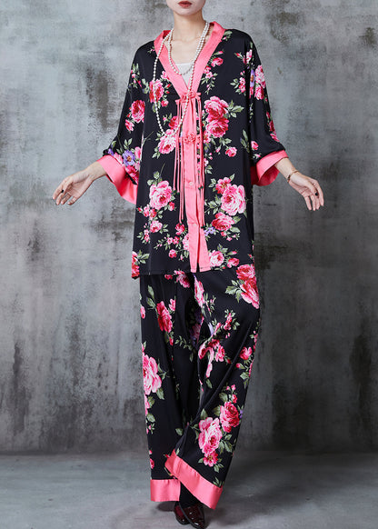 Black Tasseled Silk Two Pieces Set Summer