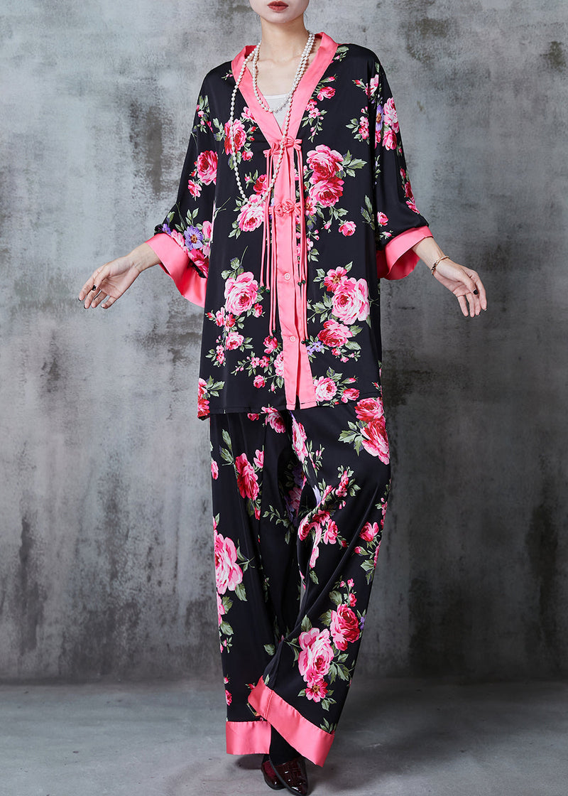 Black Tasseled Silk Two Pieces Set Summer