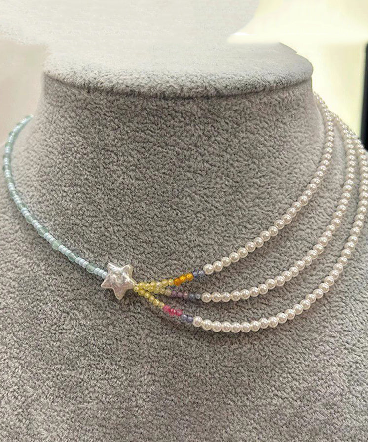Colorblock Pearl Beads Layered Star Gratuated Bead Necklace