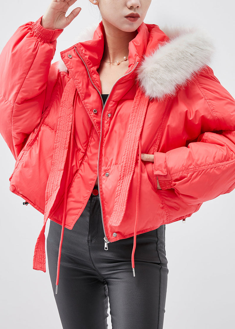 French Red Hooded Oversized Fine Cotton Filled Parka Jacket Winter