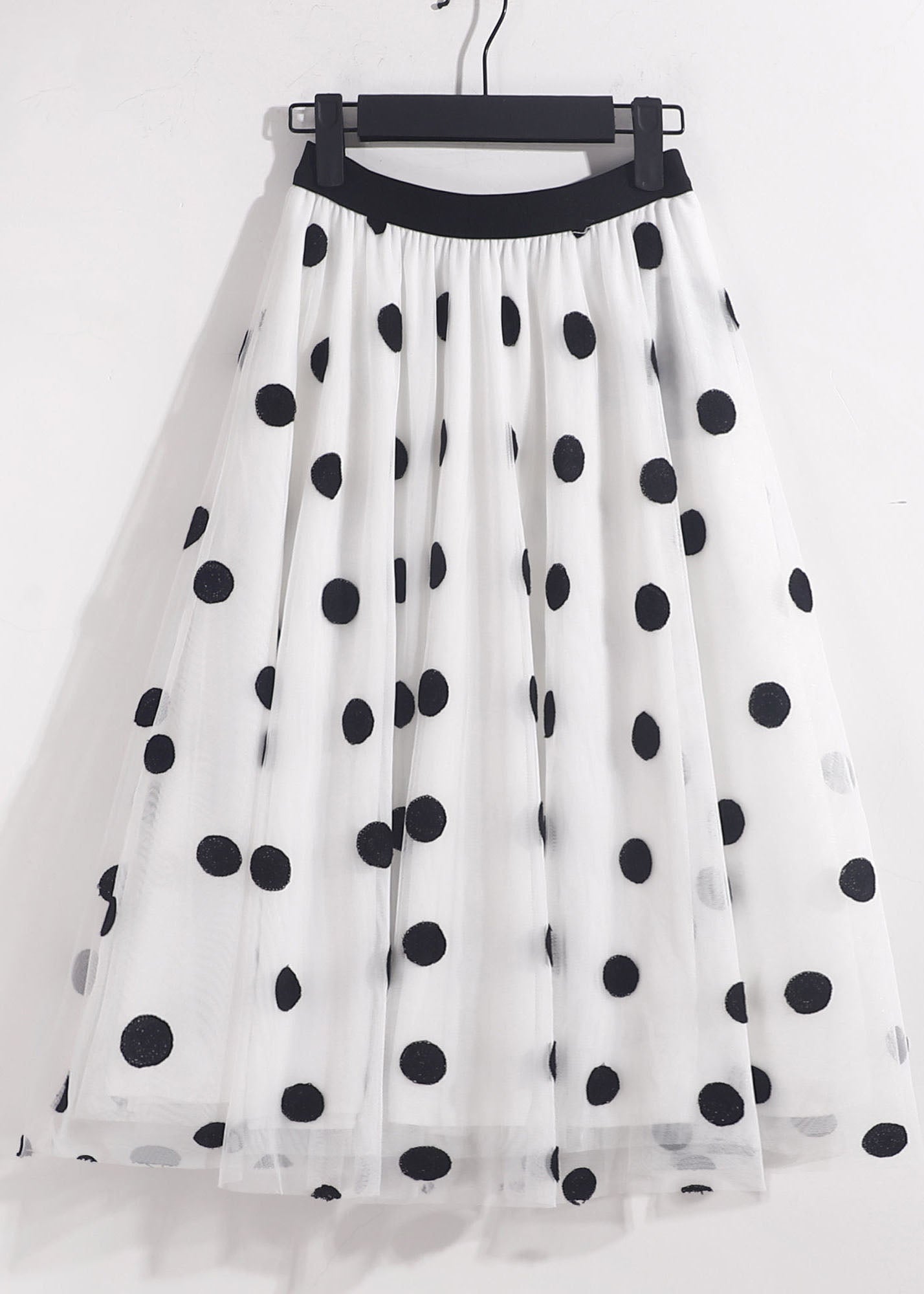 Blue High Waist Oversized Dot Print Tulle Skirt Spring