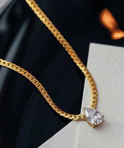 Modern Gold Copper Overgild 14k Gold Zircon Water Drop Pendant Necklace