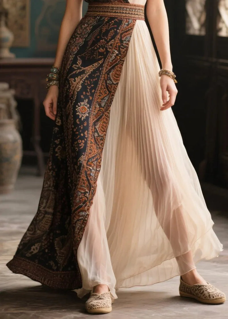 Black Patchwork Chiffon Weekend Dresses Asymmetrical Wrinkled Summer