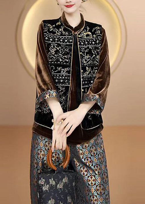 Black O Neck Embroideried Silk Vest Top Sleeveless