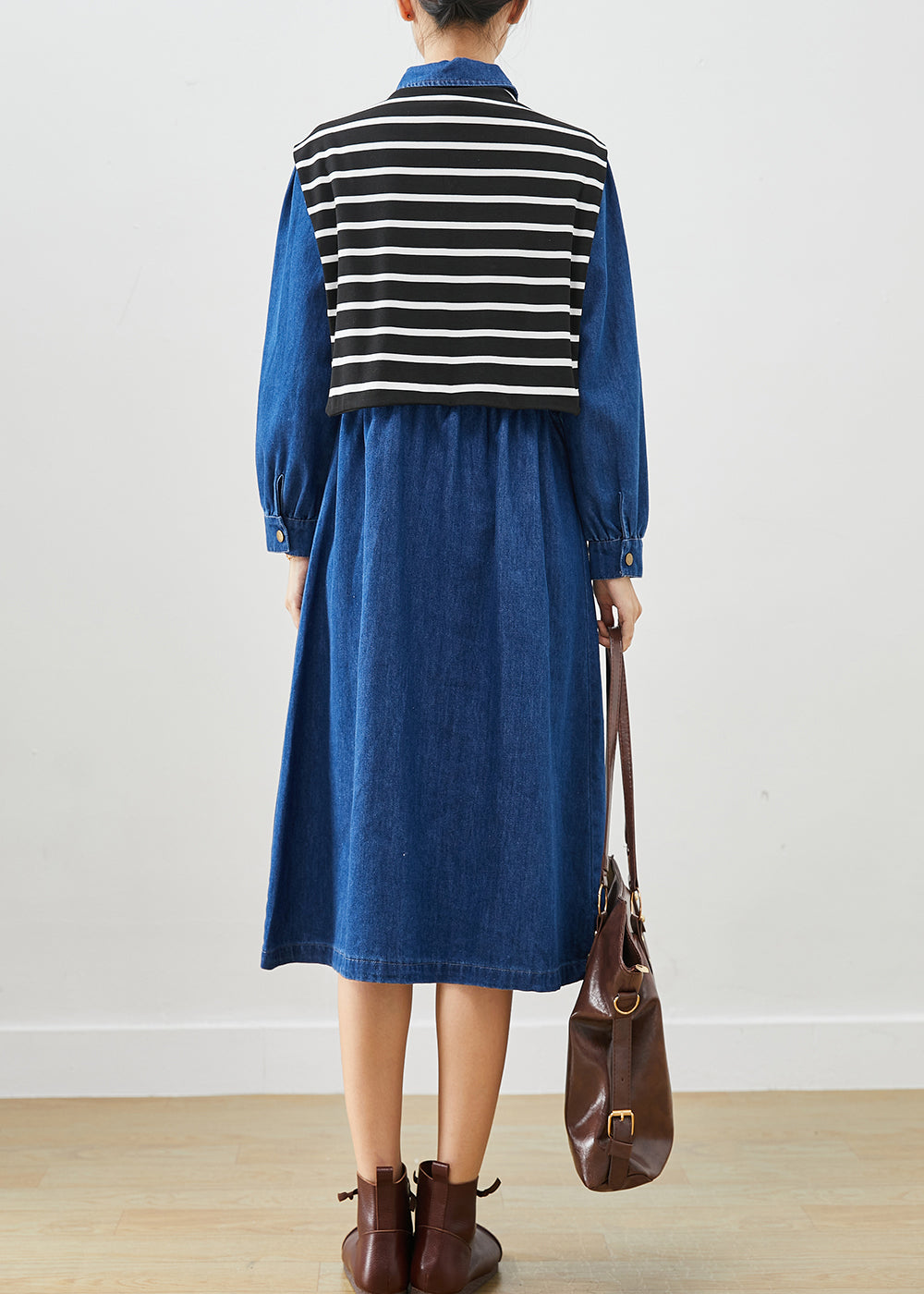 Blue Cinched Give Shawl Denim Long Dress Fall