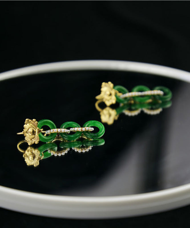 Green 18k Gold Pearl Patchwork Jadeite Hoop Earrings