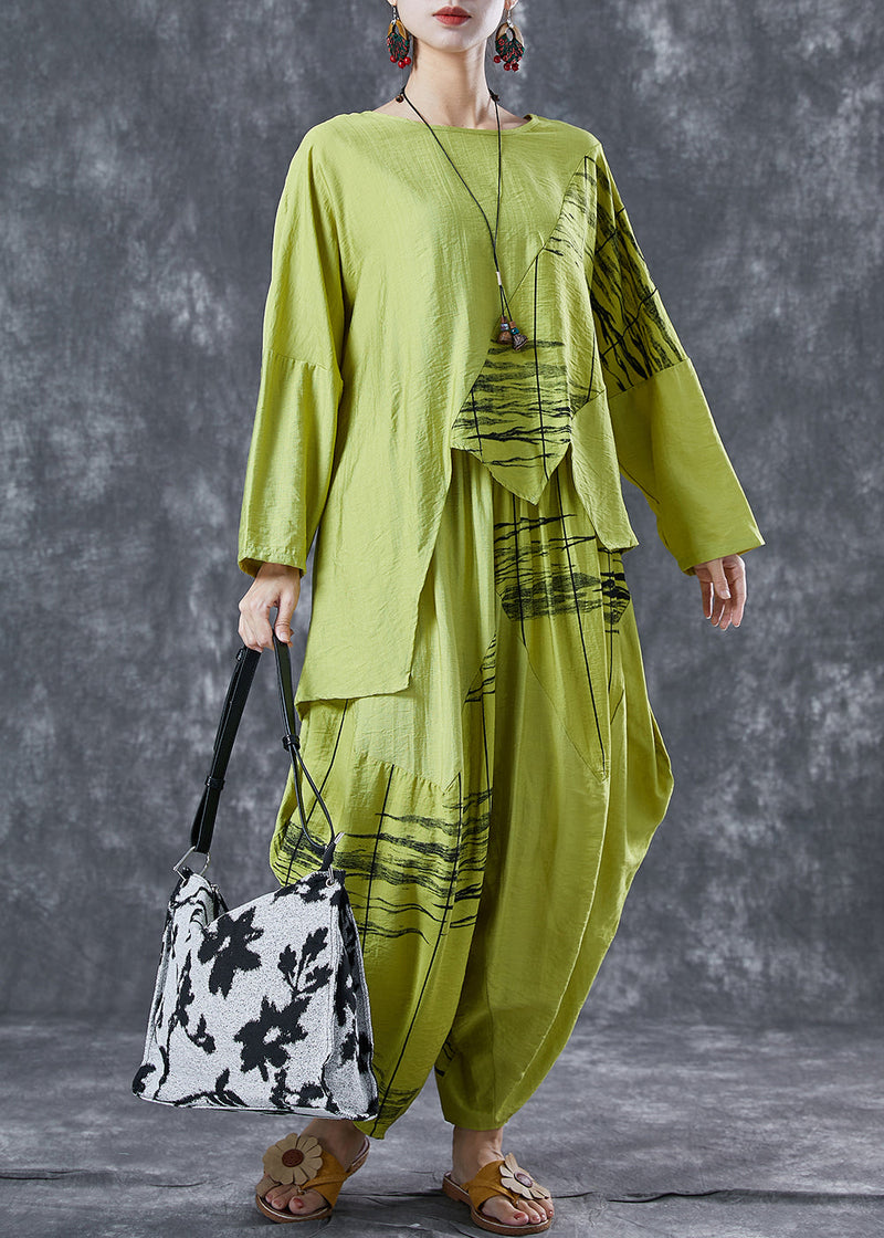 Organic Green Asymmetrical Patchwork Cotton Two Piece Set Clothing Summer