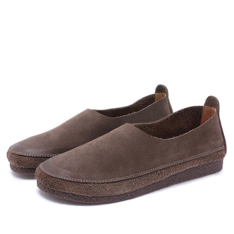 Grey Flat Shoes Cowhide Leather Boutique Shoes for