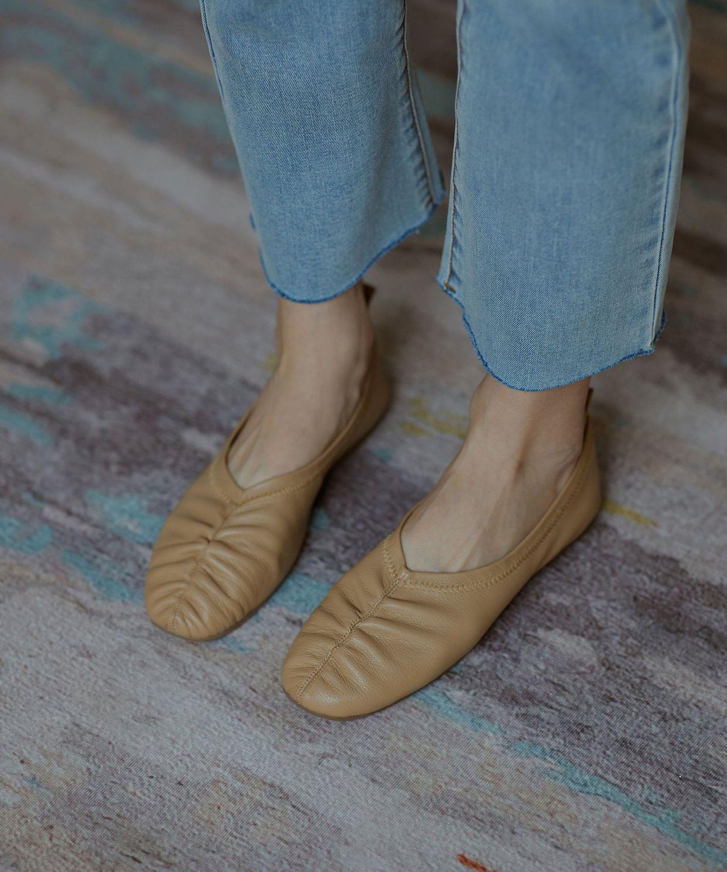 Stylish Khaki Pointed Toe Flats Shoes