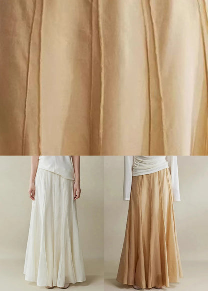 White Zippered High Waist Silk Cotton Skirts Summer
