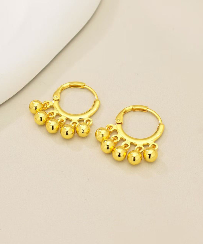 Art Gold Copper Overgild Ball Tassel Hoop Earrings