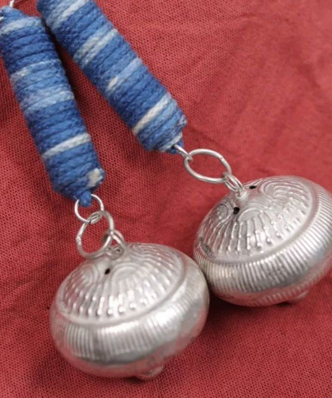 Blue Sterling Silver Tie Dye Cylinder Small Bell Drop Earrings