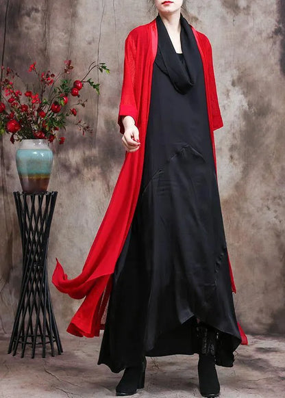 Red Quality Long Chiffon Cardigan Coats Photography Asymmetric Outwears