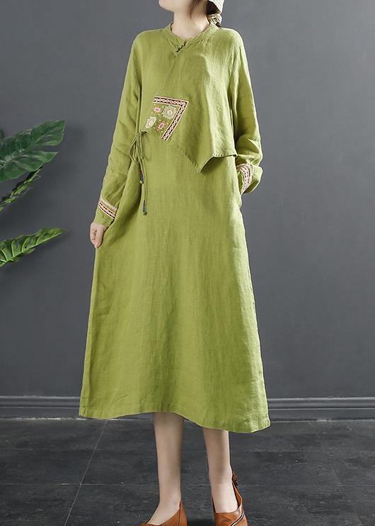 Diy Patchwork Lnspiration Green Embroidery Maxi Dress