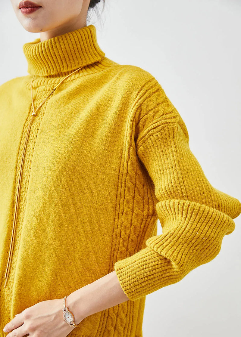 Yellow Turtle Neck Warm Knit Two Pieces Set Fall